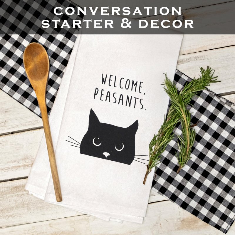 MAINEVENT Welcome Peasants Cat Kitchen Towel 18x24 Inch, Funny Feline Dish Towel, Black Cat Towel for Kitty-Lovers, Kitty-Themed Kitchen Accessories, Novelty Tea Décor
