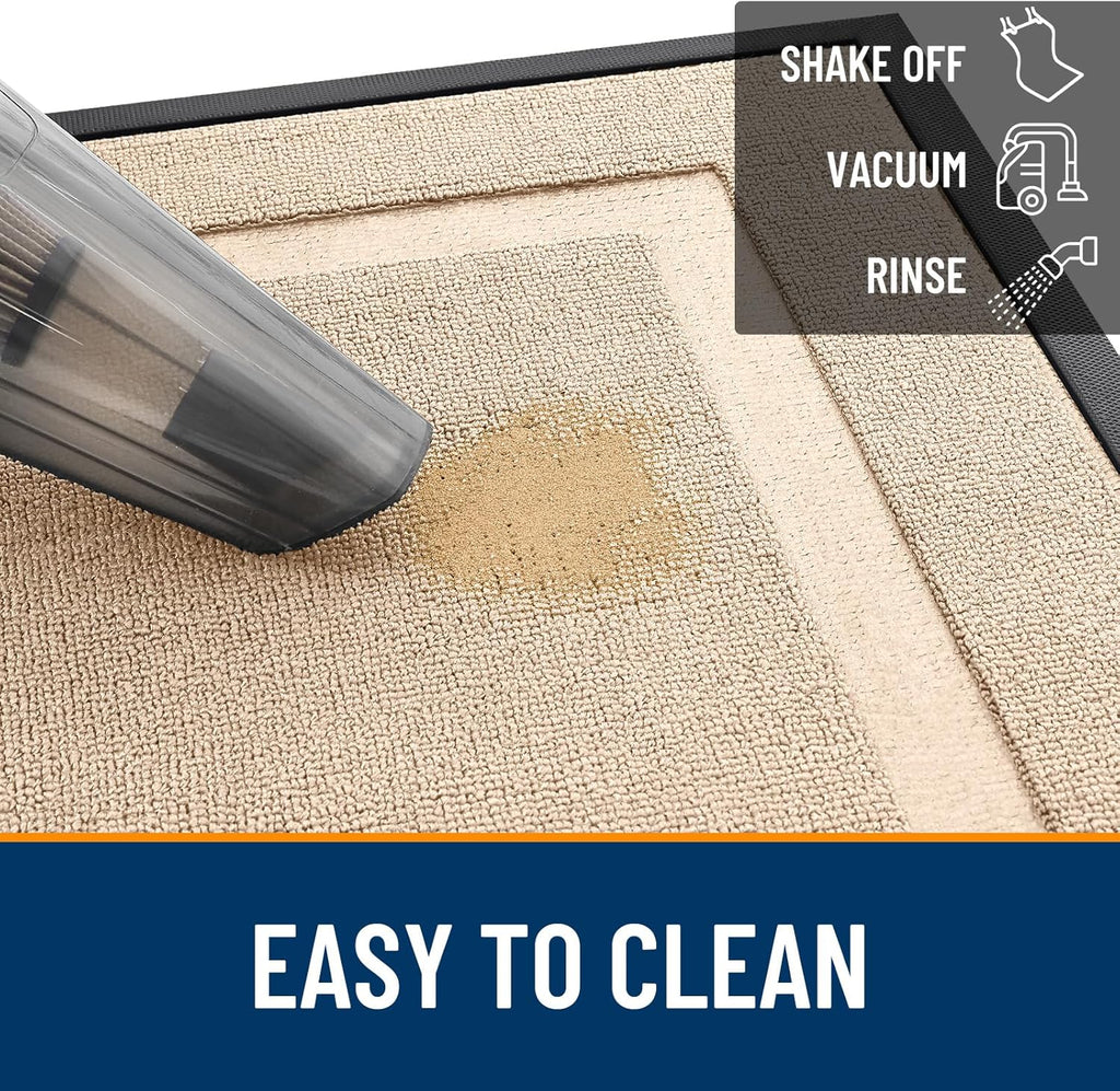 OLANLY Waterproof Front Door Mat - All-Season, Easy Clean, Sturdy Natural Rubber | 71x23 Off-White