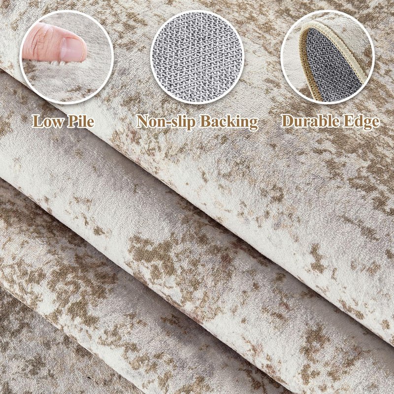 Micgeek 6X9 Washable Area Rug - Abstract Modern Neutral Large Rug Foldable Soft Thin Non Slip Low Pile Indoor Carpet Living Room Bedroom Kitchen Dining Room Home Office Brown