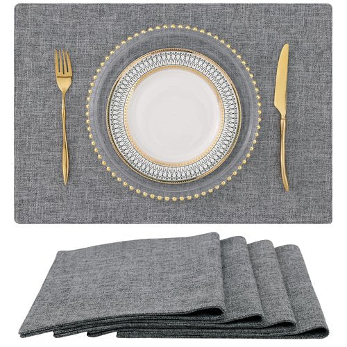 homing Cotton Linen Placemats Set of 4, Cloth Washable Farmhouse Dining Table Mats for Indoors & Outdoors, Easy to Clean, Dark Grey, 13 x 19 Inch