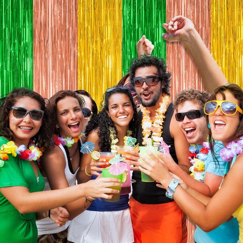 Hawaiian Party Decorations by [Brand Name] - 4 Pack Tinsel Backdrop | 3.28 FT x 7.05 FT Metallic Foil Curtains