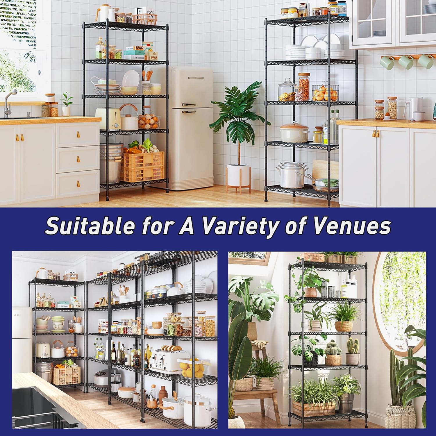 Romorgniz 5-Tier Adjustable Metal Shelving Unit - 1010LBS Capacity for Kitchen, Pantry, and Laundry | 59.4" H x 21.5" W x 13.6" D