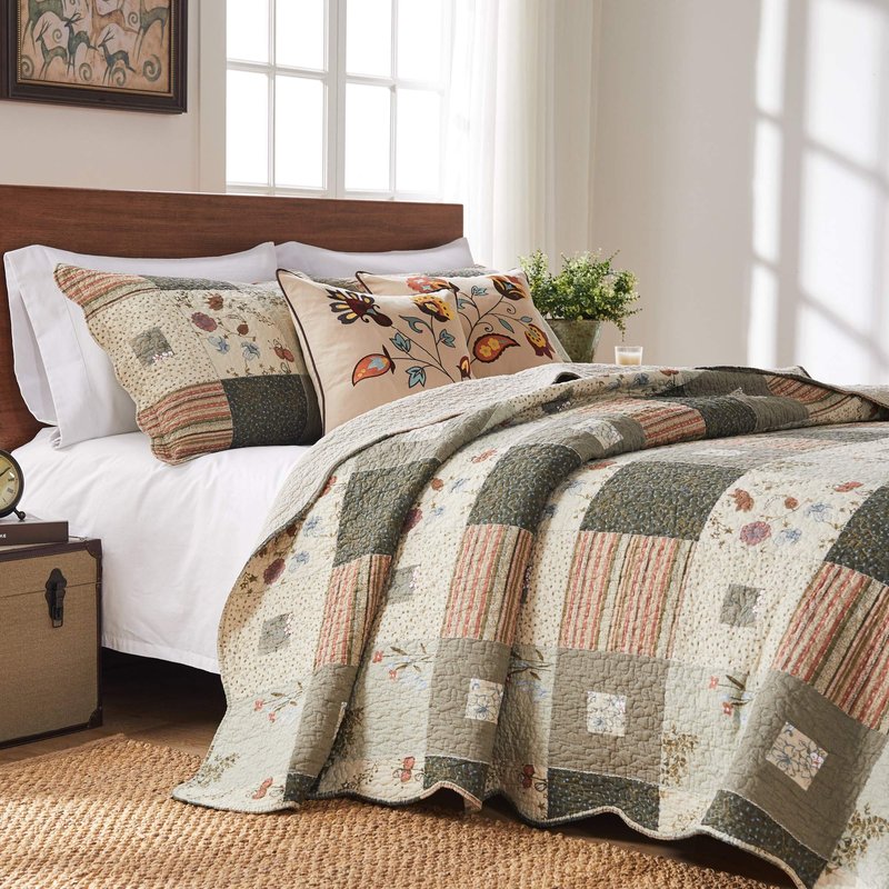 Greenland Home Sedona 100% Cotton Quilt Set, Twin (2 Piece), Gray