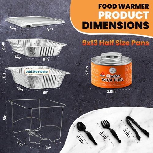 Disposable Chafing Dish Buffet Set, Foldable Rack for Storage Convenience, 6 Half Size Pans (9x13) Food Warmers for Parties & BBQ's, Catering Buffet Servers and Warmers Set for Indoor/Outdoor Events