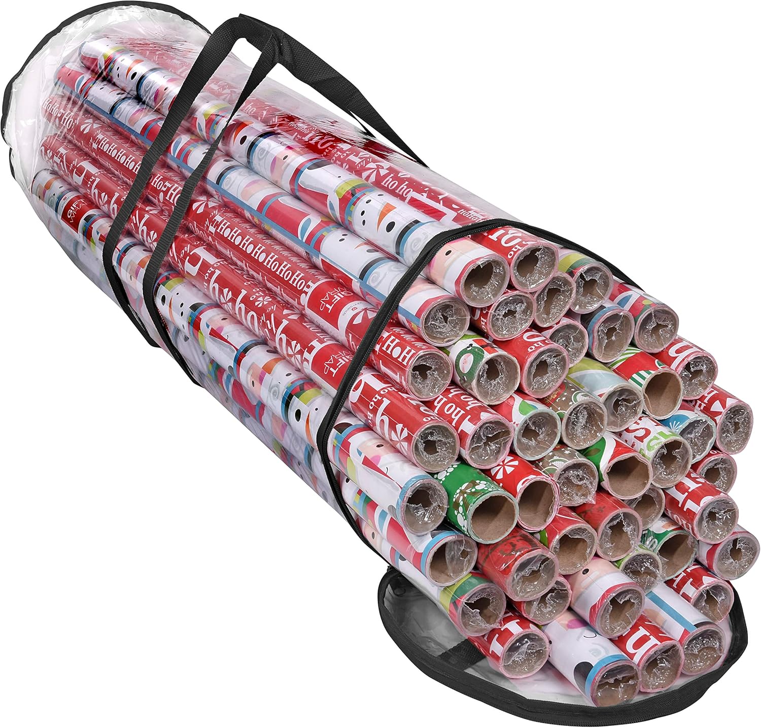 Primode Gift Wrap Organizer - Heavy Duty Wrapping Paper Storage Bag for 24 Rolls, 40 Inch Long, Clear PVC (Black)