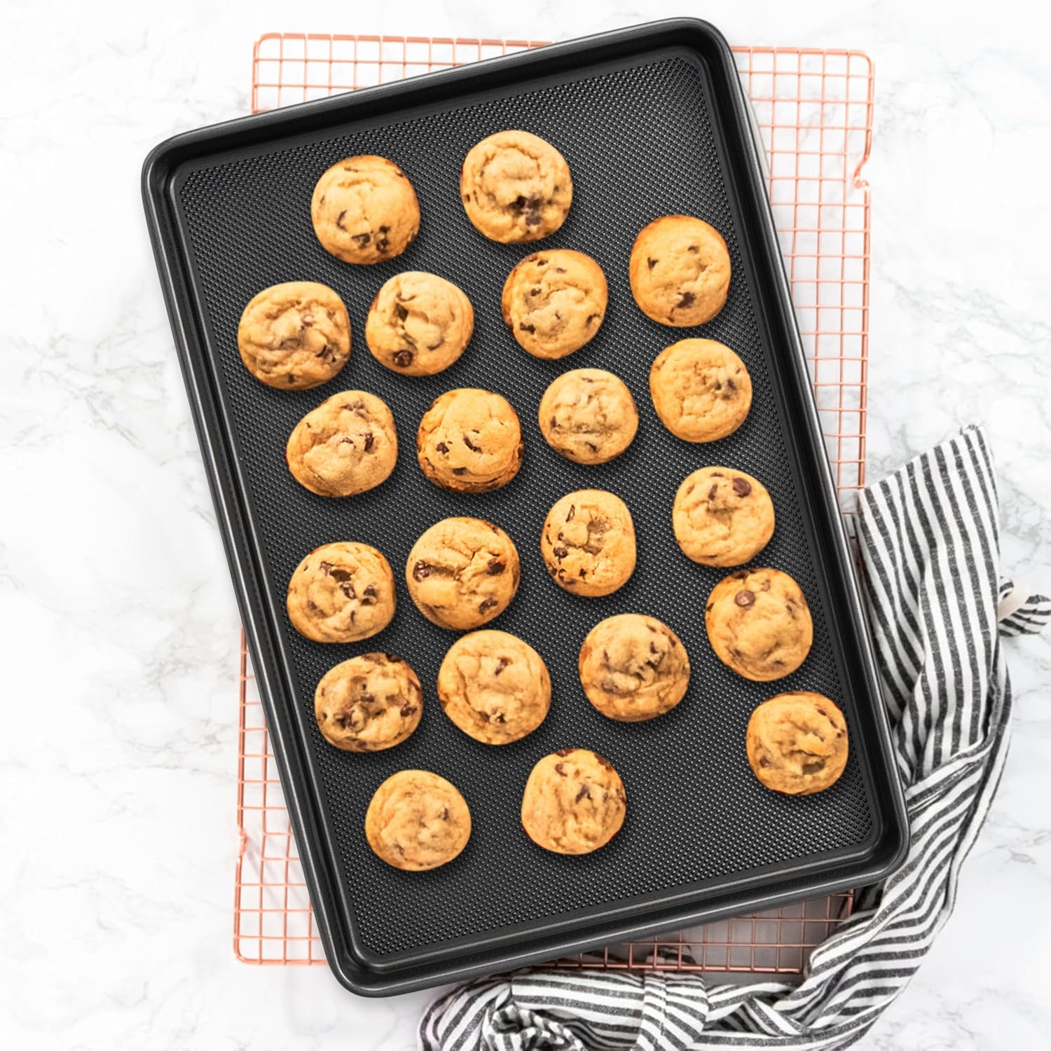 Tiawudi Baking Sheet Pan Set - Heavy Duty Nonstick Cookie Sheets with Diamond Texture | 3-Piece Carbon Steel Set