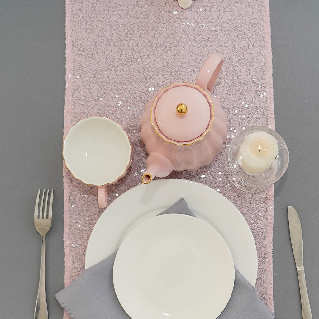 WISPET Pink Sequin Table Runner 12 X 108 Inch Pack of 12 Sequin Rectangle Table Runner Glitter Table Runner for Party Decor Graduation Party Supplies Decorations Wedding, Birthday