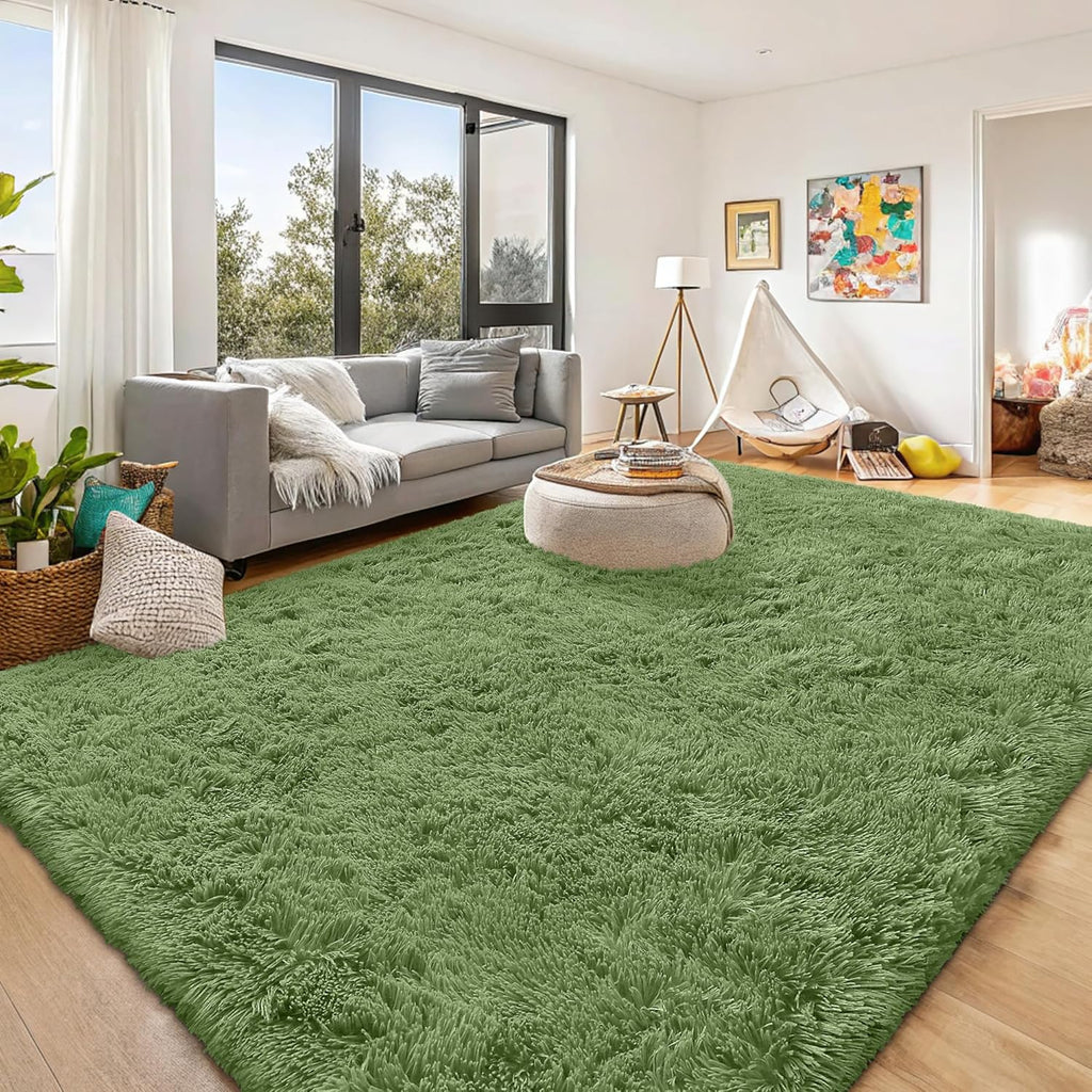 OLANLY Large Area Rug - Soft Fluffy Shaggy Indoor Carpet for Living Room & Bedroom | 9x12, Green