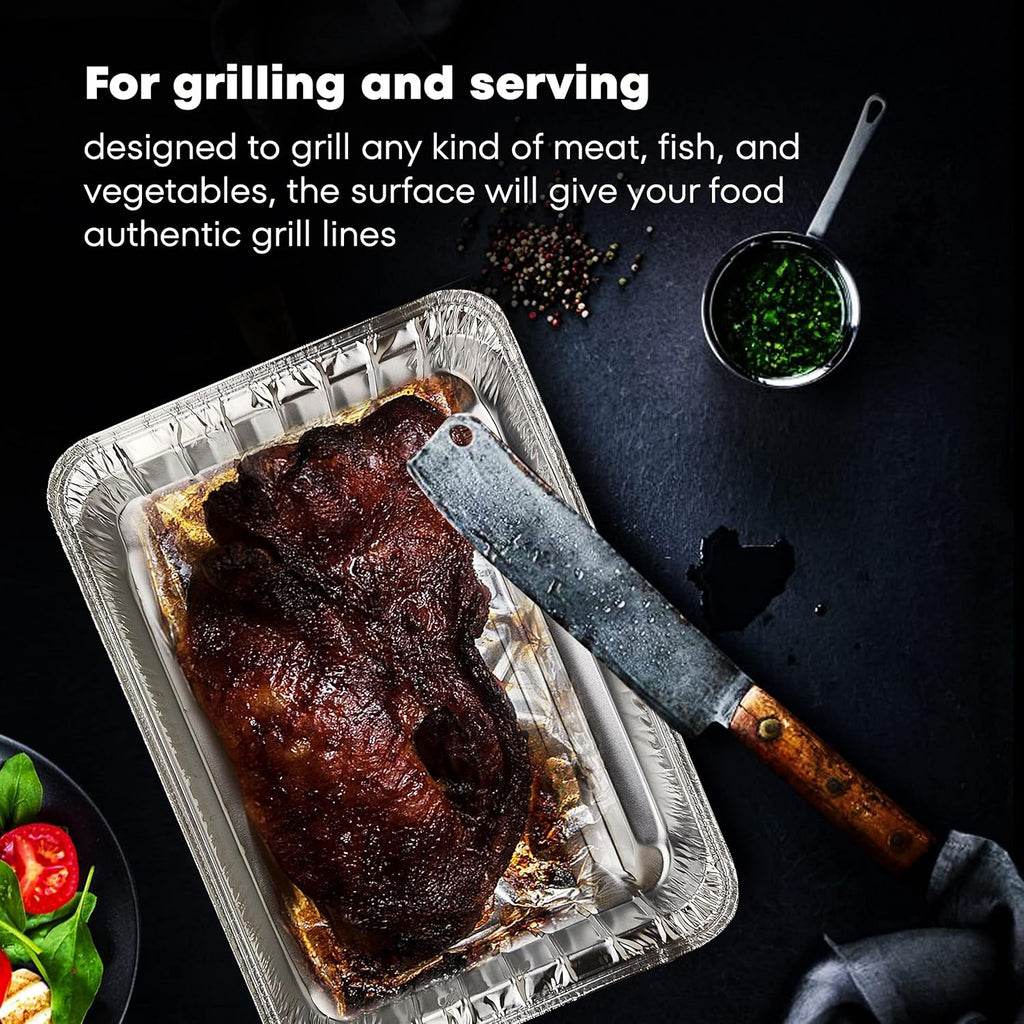 Pack of 25 Durable Aluminum Broiler Pans by [Brand Name] - Ideal for BBQ & Grill - 13.4" x 9" x 0.85"