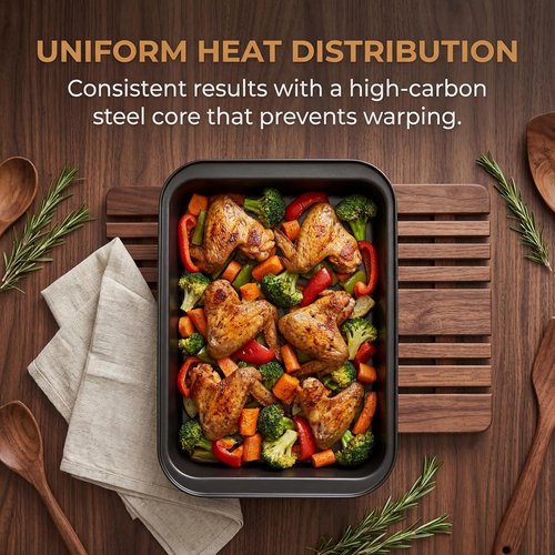 Lyellfe Non-Stick Baking Pans - 3 Pack Rectangle Cake Trays, 13 x 9 Inch for Brownies & Casseroles, BPA Free