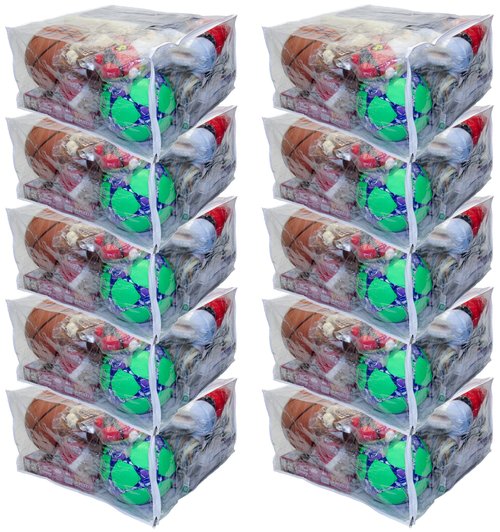10-Pack Jumbo Heavy Duty Vinyl Zippered Storage Bags (Clear) for Sweaters, Blankets, Comforters, Bedding Sets and Much More! (23" x 23" x 12", 27.5 Gallon)