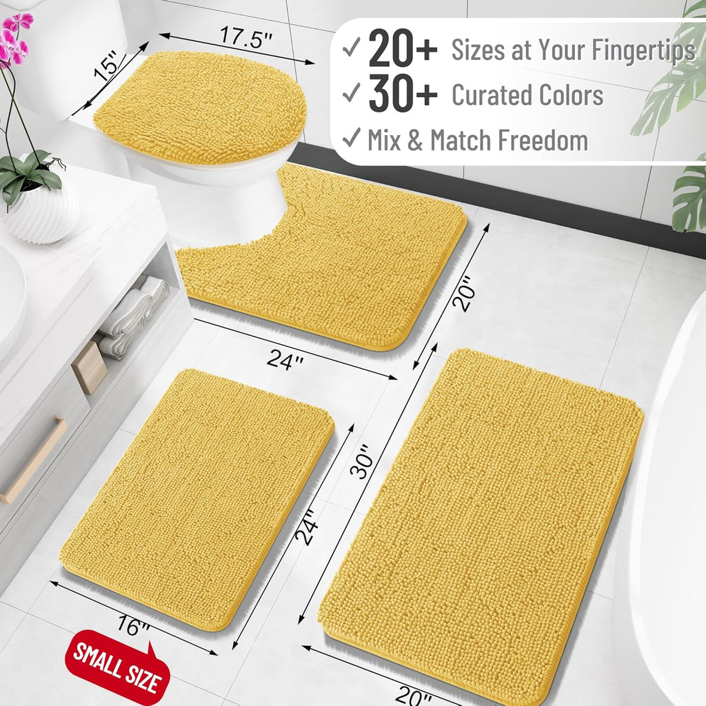 OLANLY U-Shaped Toilet Rug - Extra Soft Chenille, Quick-Dry, Non-Slip Bath Mat | 24x20 Inches, Yellow