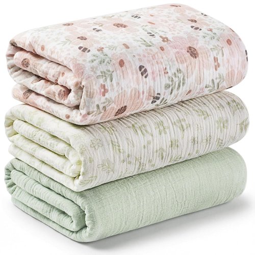 Flora Vale 3-Pack Muslin Swaddle Blankets - Soft, Breathable 47x47 Cotton Baby Blankets for Newborns