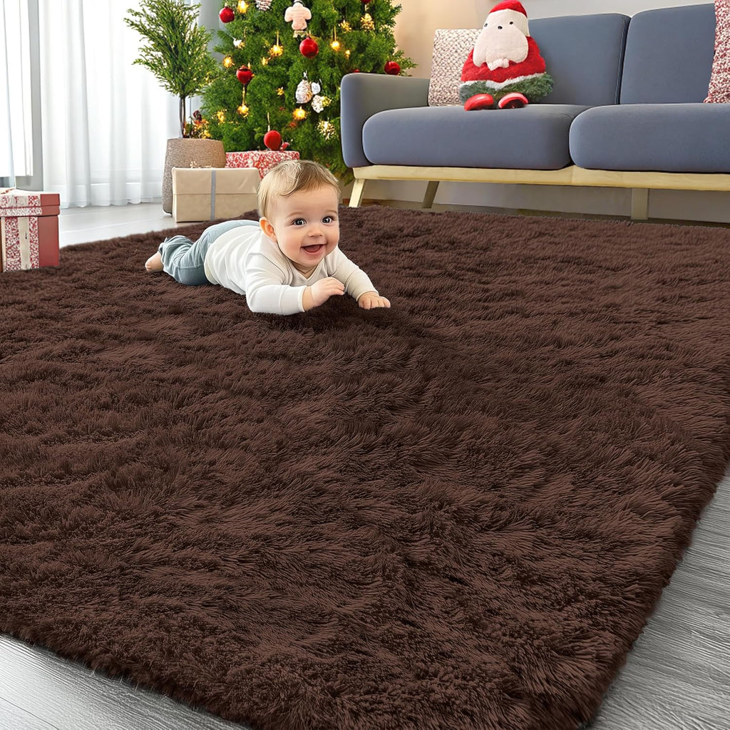 OLANLY Area Rug - Soft Fluffy Shaggy Design for Living Room & Bedroom | Machine Washable, 5x6 ft, Coffee Color