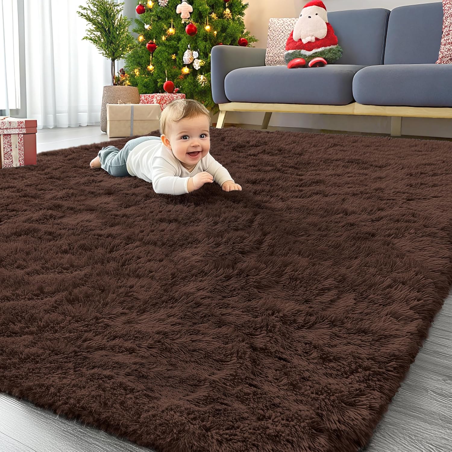 OLANLY Area Rug - Soft Fluffy Shaggy Design for Living Room & Bedroom | Machine Washable, 5x6 ft, Coffee Color