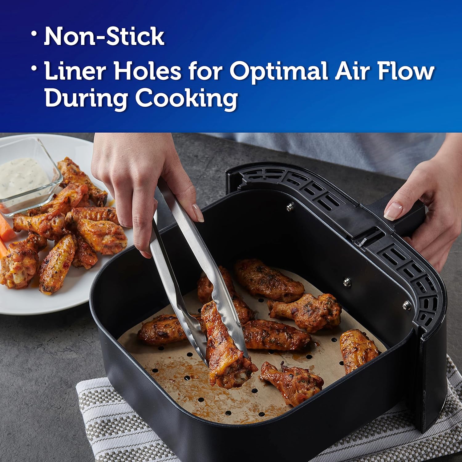 Reynolds Kitchens Air Fryer Liners - Disposable Unbleached Parchment Paper Sheets, 150 Count