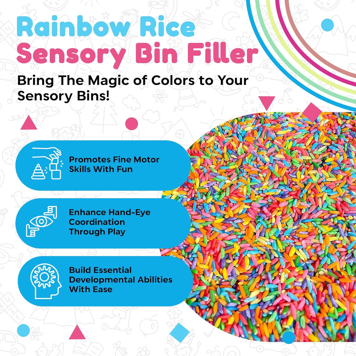 Rainbow Rice | Non-Toxic Sensory Bin Filler for Educational Play - 2 LB (4 Cups)