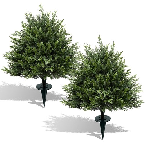 petalyn 28" Artificial Cedar Topiary Ball Trees with Spike, Set of 2 Faux Cedar Bushes, UV Resistant Fake Shrubs, Artificial Cypress Topiary Outdoor Plants for Indoor&Outdoor Front Porch Garden