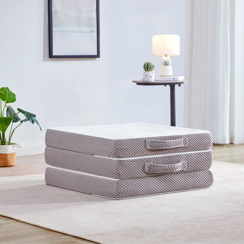 Kingfun Foldable Mattress 4 Inch Folding Mattress Tri-fold Gel Memory Foam Breathable with Storage Bag, Portable Floor Guest Bed Soft for Sleeping Camping, Gray, Single Size