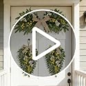 3-Piece Artificial Eucalyptus and Olive Leaf Teardrop Swag Set with Linen Bows
