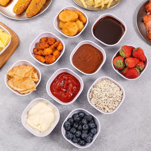 SHECIPIN 12 pack wheat straw dipping bowls 4.5oz,alternative plastic soy sauce dishes,unbreakable small dessert bowls microwave and dishwasher safe for snack,sushi,condiment (white)