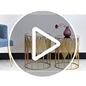 Gold Metal Nesting Tables Set of 2, Round Side Tables with Leaf Design