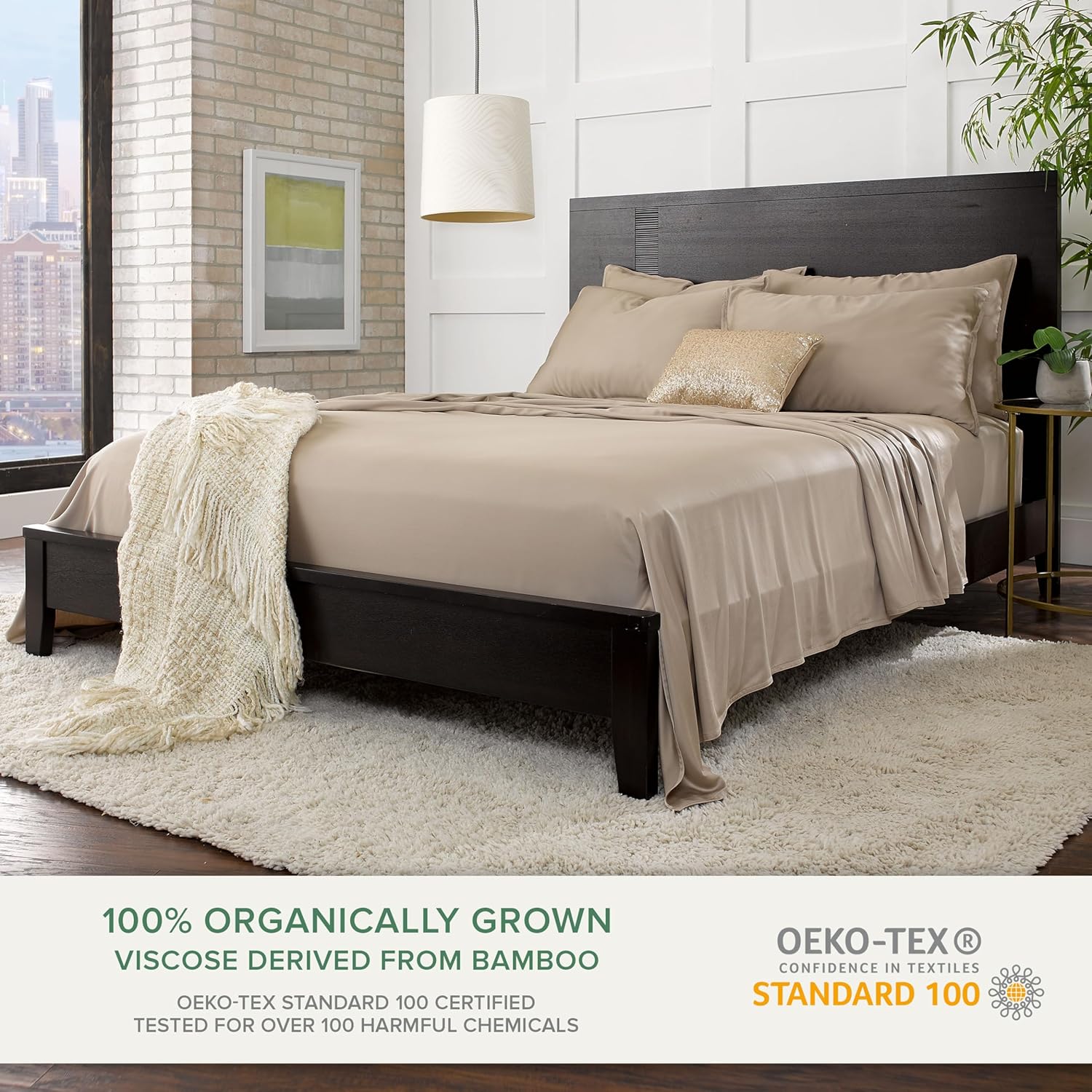 Pure Bamboo California King Sheets - 100% Organic Viscose Bed Sheet Set, Soft & Cooling, Sand Color