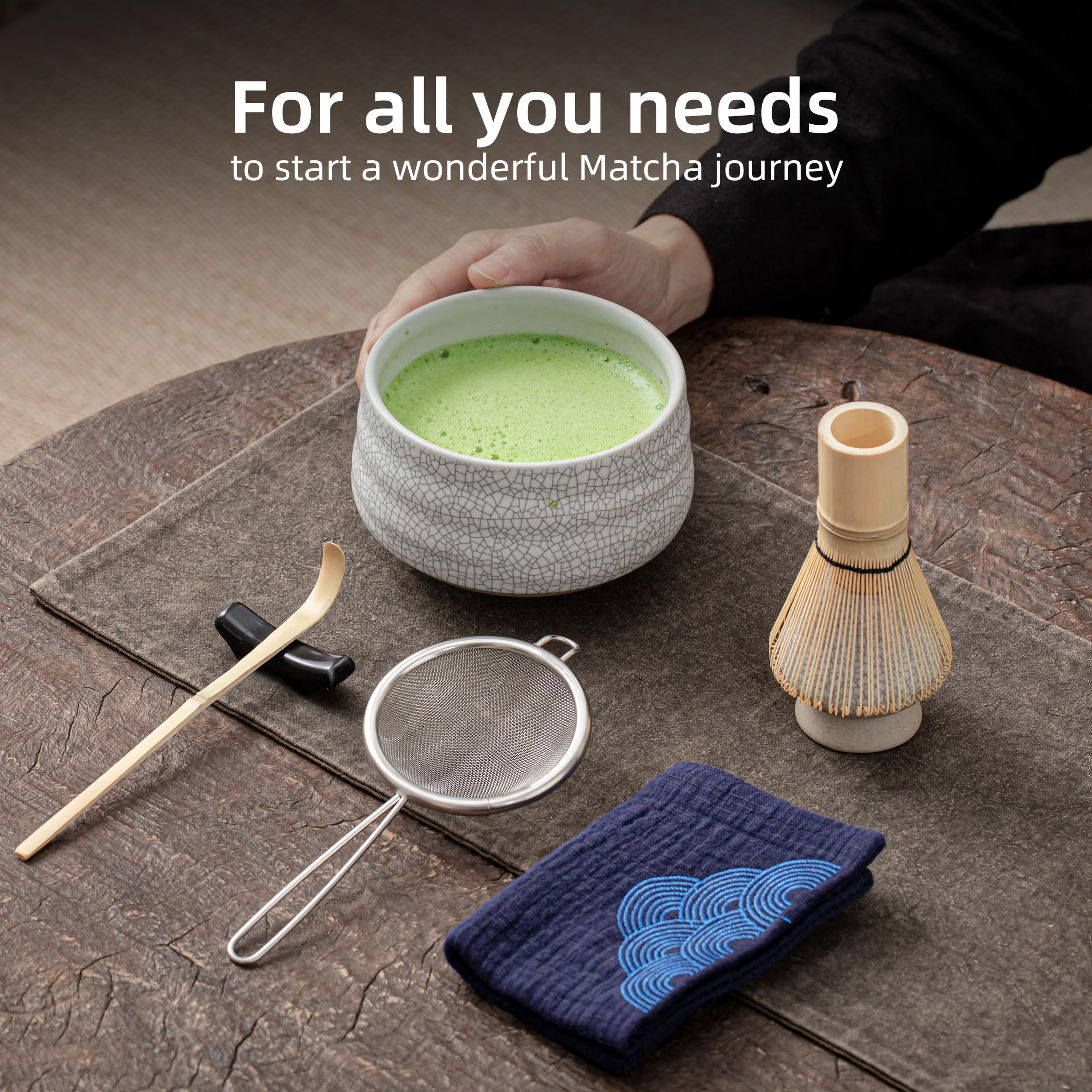 TEANAGOO Japanese Tea Set, Matcha Whisk Set, Bamboo Matcha Bowl (Chasen), Spoon (Chashaku), Matcha Whisk Holder, MSB-5 Tea Making Kit, Matcha