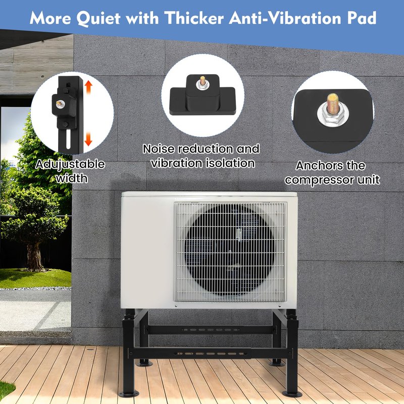 Saranna Mini Split Ground Stand, Heavy Duty Adjustable Mini Split Stand Condenser Stand w/800 LBS Load Capacity for 9000-36000 BTU Ductless Mini Split Air Conditioner Heat Pump, Black