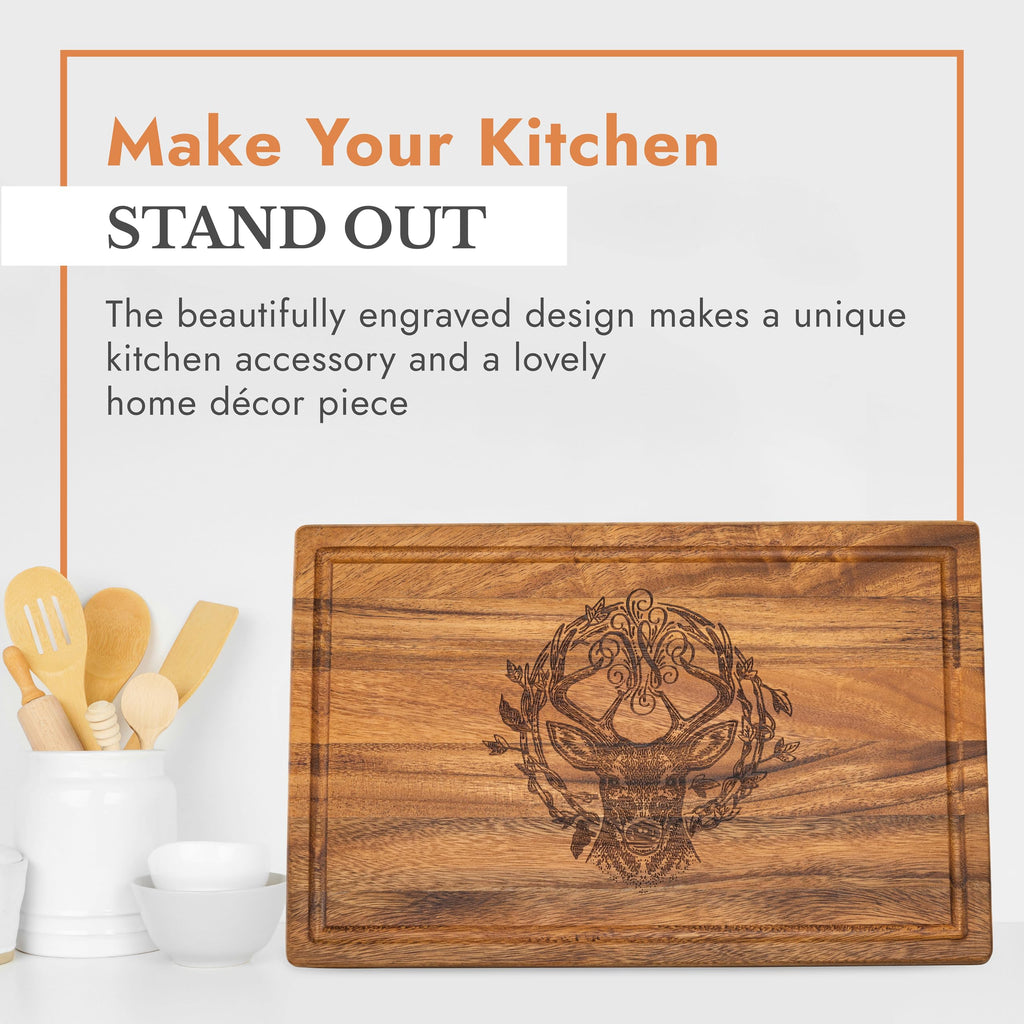 Large Walnut Wood Cutting Board - Heavy Duty, Juice Grooves, Laser Engraved, Serving Board, 17' x 11'