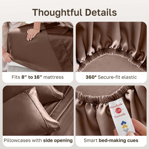 California Design Den Queen Bed Sheets Set - 100% Cotton, 400 Thread Count, Silky Smooth Sateen, Deep Pocket - Espresso Brown