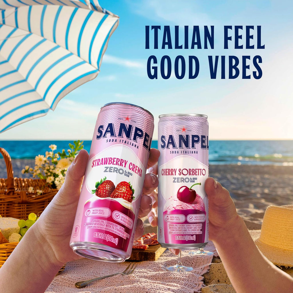 Sanpellegrino Strawberry Crema Italian Sparkling Soda - 0g Added Sugar, Real Fruit Juice | 24-Pack