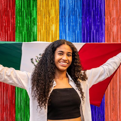 Cinco De Mayo Decorations - 2 Pack Fiesta Rainbow Backdrop | 3.28 FT x 7.05 FT Tinsel Curtains