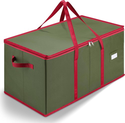 Christmas Ornament Storage | Holds Up to 128 Ornaments - Adjustable Dividers & Zippered Top, Green
