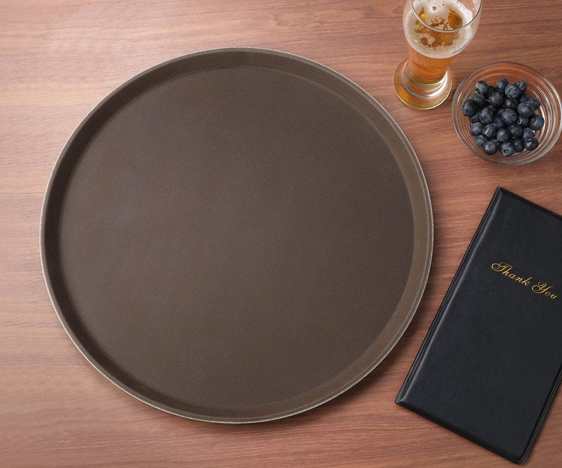 New Star Foodservice Non-Slip Tray, Plastic, Rubber Lined, Round (Brown, 16-Inch)