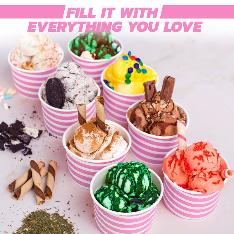 TYPTOP Premium Paper Ice Cream Cups, 50-Pack 5.5 oz Disposable Dessert cups for Hot and Cold, 5.5-ounce pink stripe