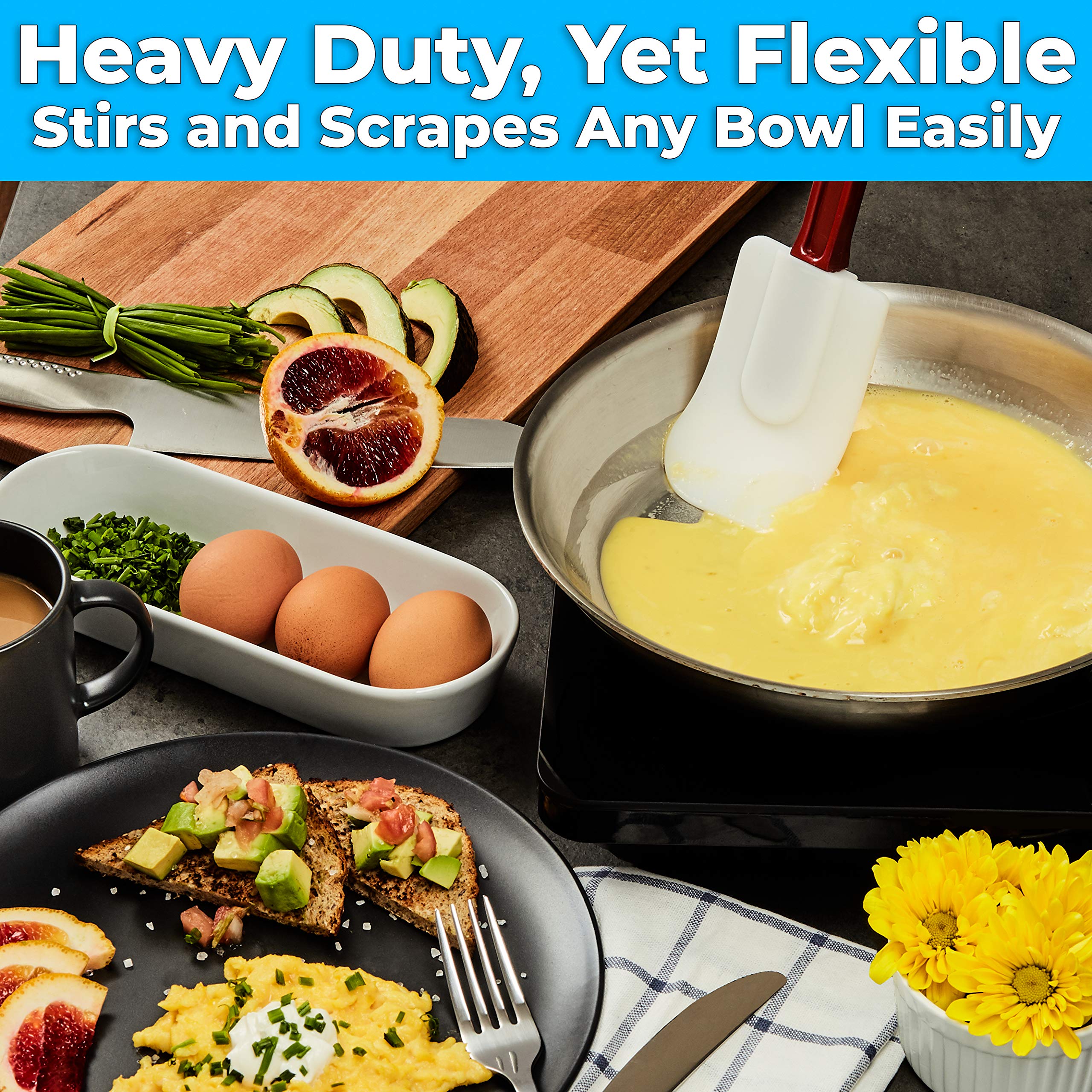 Restaurant Grade, Heavy Duty 14 In. Silicone Spatulas 2 Pack. Long, Heat Resistant Scraper Perfect for Nonstick Cookware. Best Red and White Flat Spatula for Making Eggs. Great Non Scratch Accessory