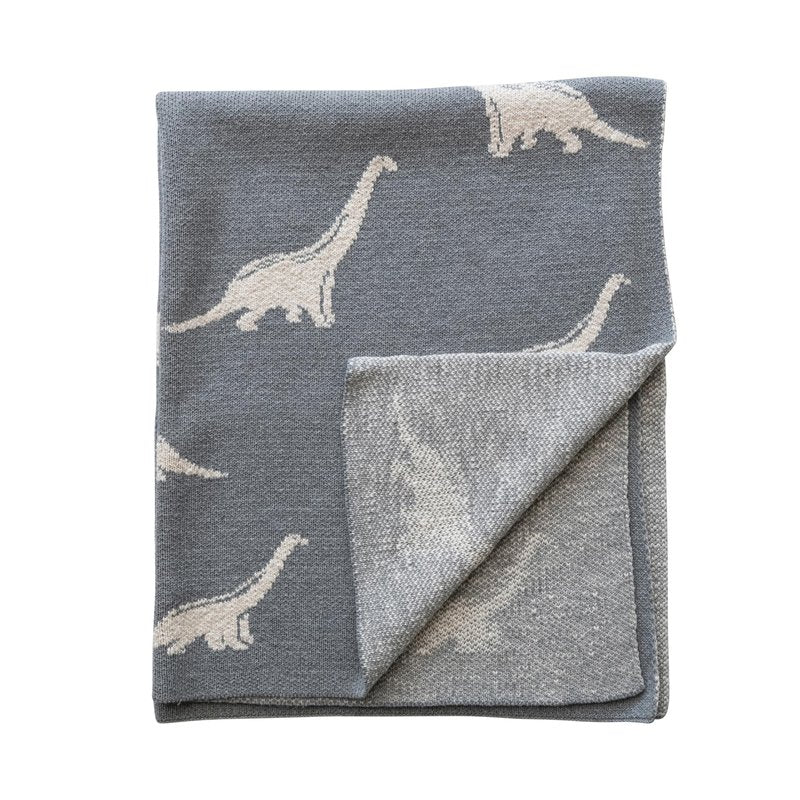 Creative Co-Op Cotton Knit Baby Blanket with Dinosaurs, 40" L x 32" W