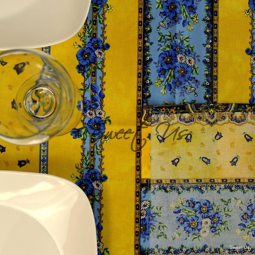 Sweet Us Wipeable Tablecloth Spill Resistant Acrylic Coated Floral Cotton French Provencal Yellow Tablecloth for Square Tables 52x52 inches Fleurs Eternelles