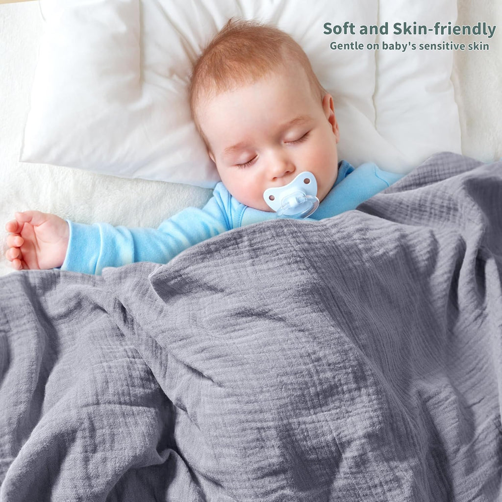 Skiennix Muslin Swaddle Blankets - Soft & Breathable 41 x 41 Inches, 2 Pack for Newborns | Gray & Green