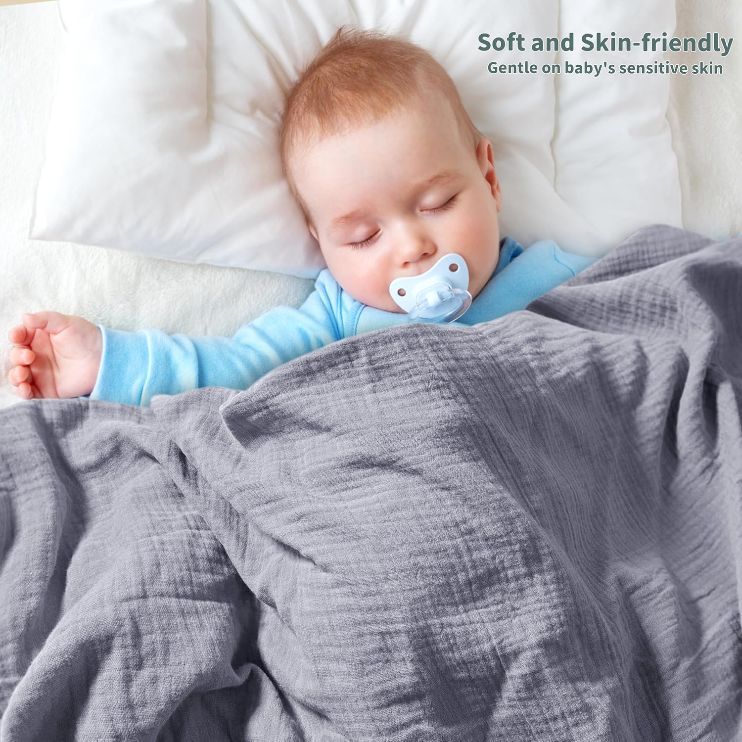 Skiennix Muslin Swaddle Blankets - Soft & Breathable 41 x 41 Inches, 2 Pack for Newborns | Gray & Green
