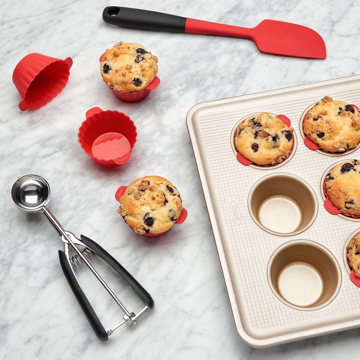 OXO Good Grips Silicone Baking Cups - Reusable, BPA-Free, Non-Stick | 12 Pack for Cupcakes & Muffins