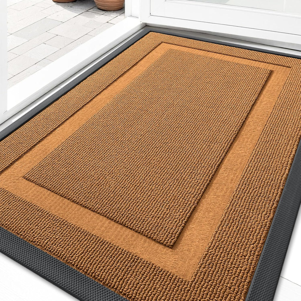 OLANLY Indoor Outdoor Front Door Mat - Waterproof All-Season Doormat | Sturdy Natural Rubber, 29.5x17, Tangerine Orange