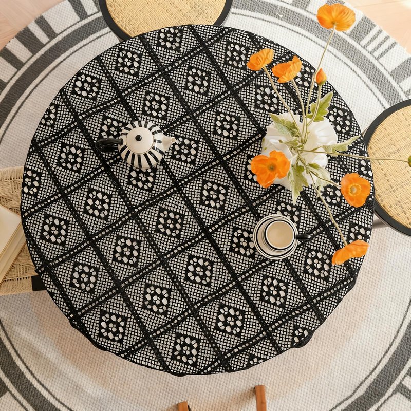 apott Crochet Lace Tablecloth with Tassel Round Table Cover for Kitchen Dinning Wedding Party Decoration Black 24x24 Inch