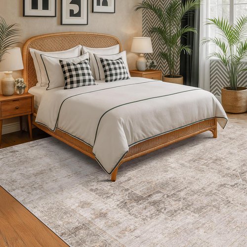 Hazo Haus Washable 5x7 Area Rug - Ultra Soft Non-Slip Neutral Beige & Peach for Living Room, Dining Room & Bedroom