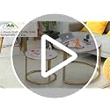 2-Piece Round Nesting Coffee Table Set with White Marble Pattern & Gold Frame