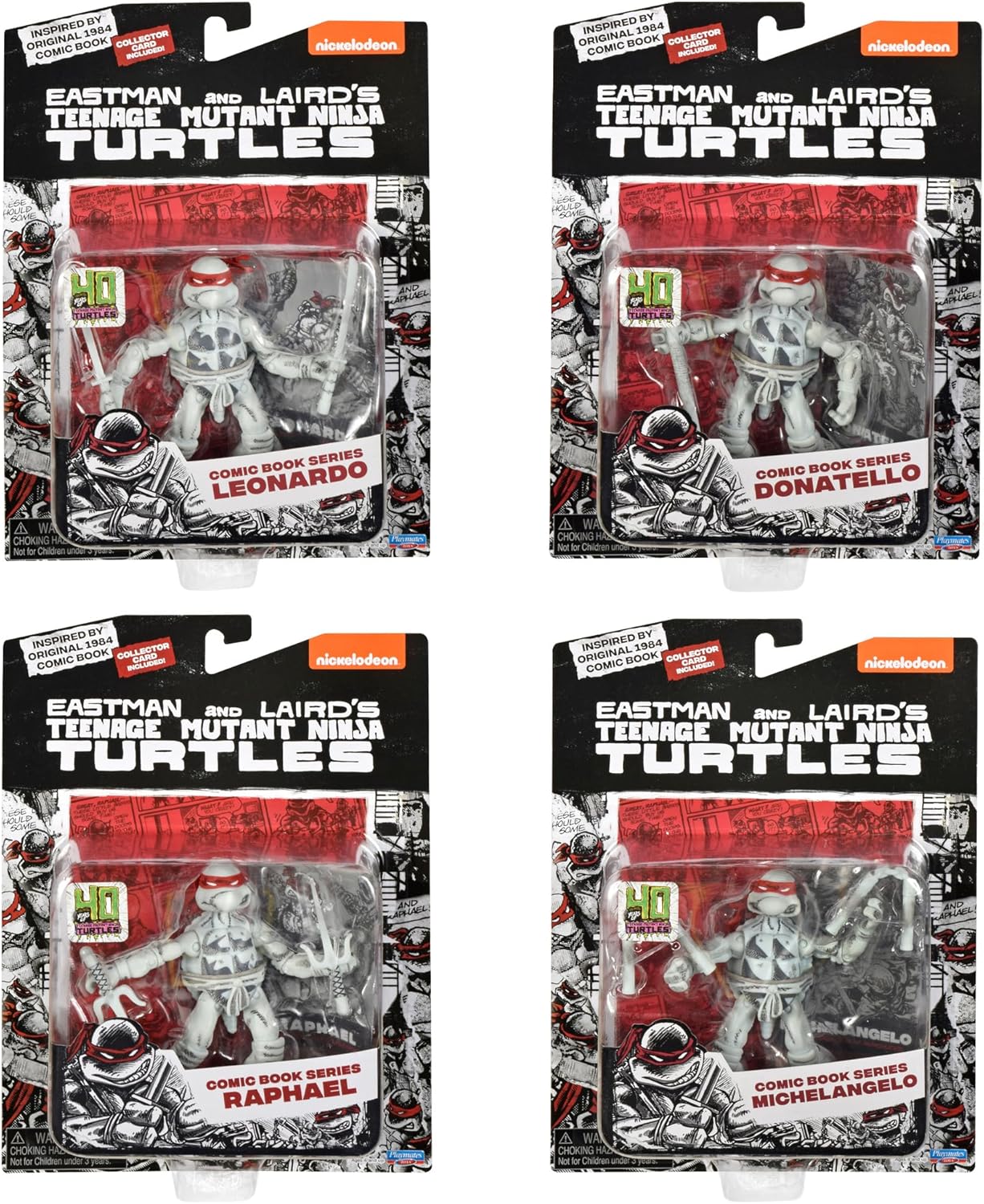 Playmates Toys Teenage Mutant Ninja Turtles Comic Book Figures - Black & White Set with Comic Book