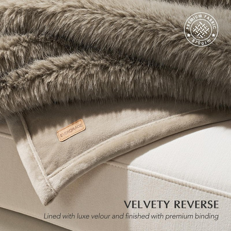 EVERGRACEHOME Luxury Faux Fur Throw Blanket, Soft Fluffy Faux Mink Blankets for Bed, Couch, Sofa, Thick Cozy Plush Warm Fur Throws with Reversible Velvet, Natural Mink, 60"x80"