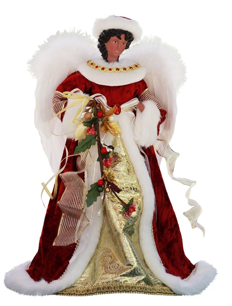 Windy Hill Collection 14" Inch Standing Red Floral African American Black Angel Christmas Tree Topper or Table Top 414570A