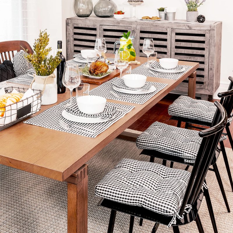 Lush Decor Gingham Check Yarn Dyed Table Runner, 13" x 72", Off-White & Black